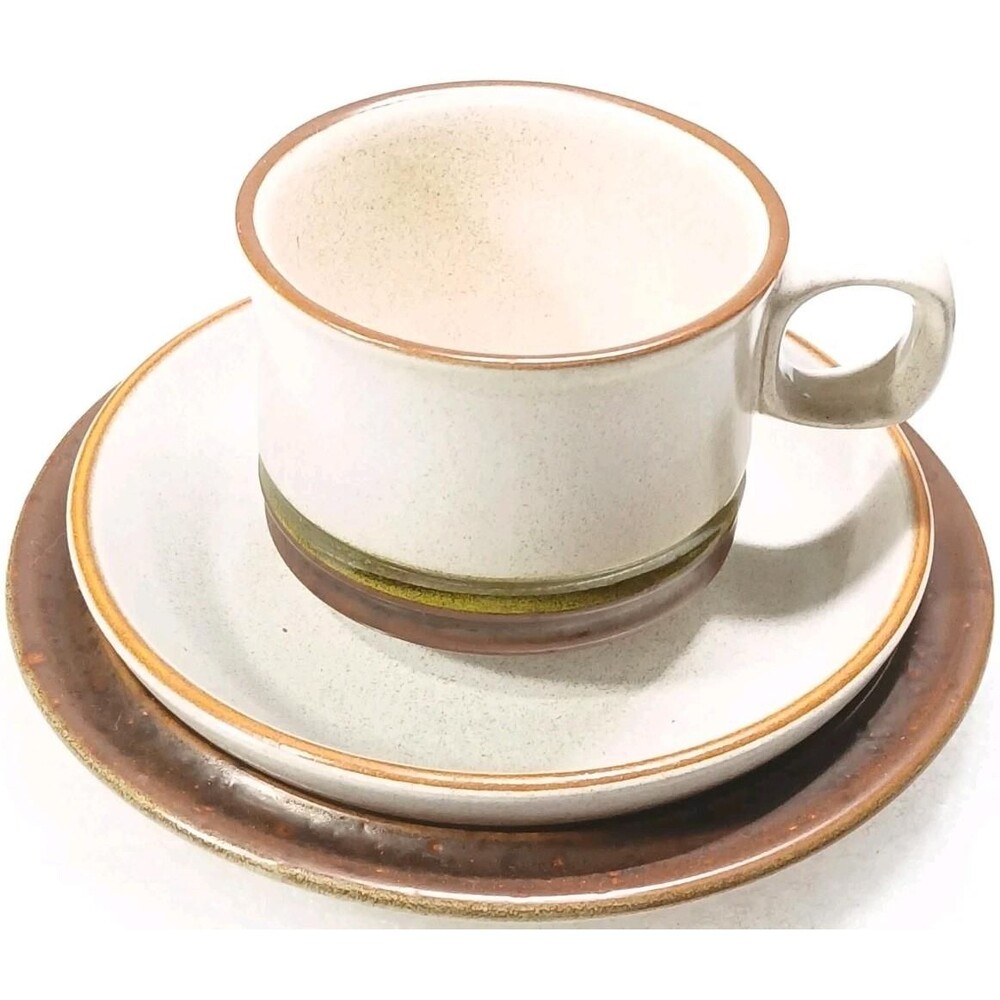 Denby Stoneware Cup Saucer Plate Set England Rustic Brown Cream 1970s